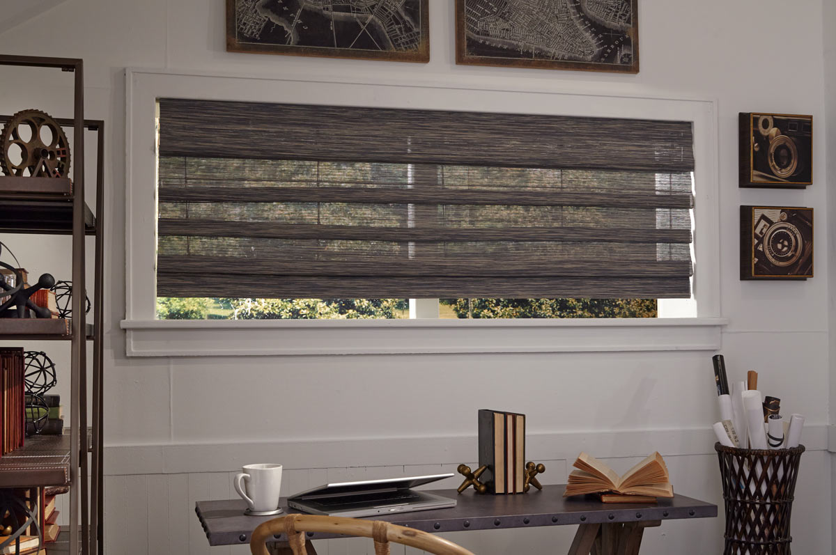 Best Window Treatments for Home Offices Near Huntington Beach, California (CA) including automation and woven woods. 