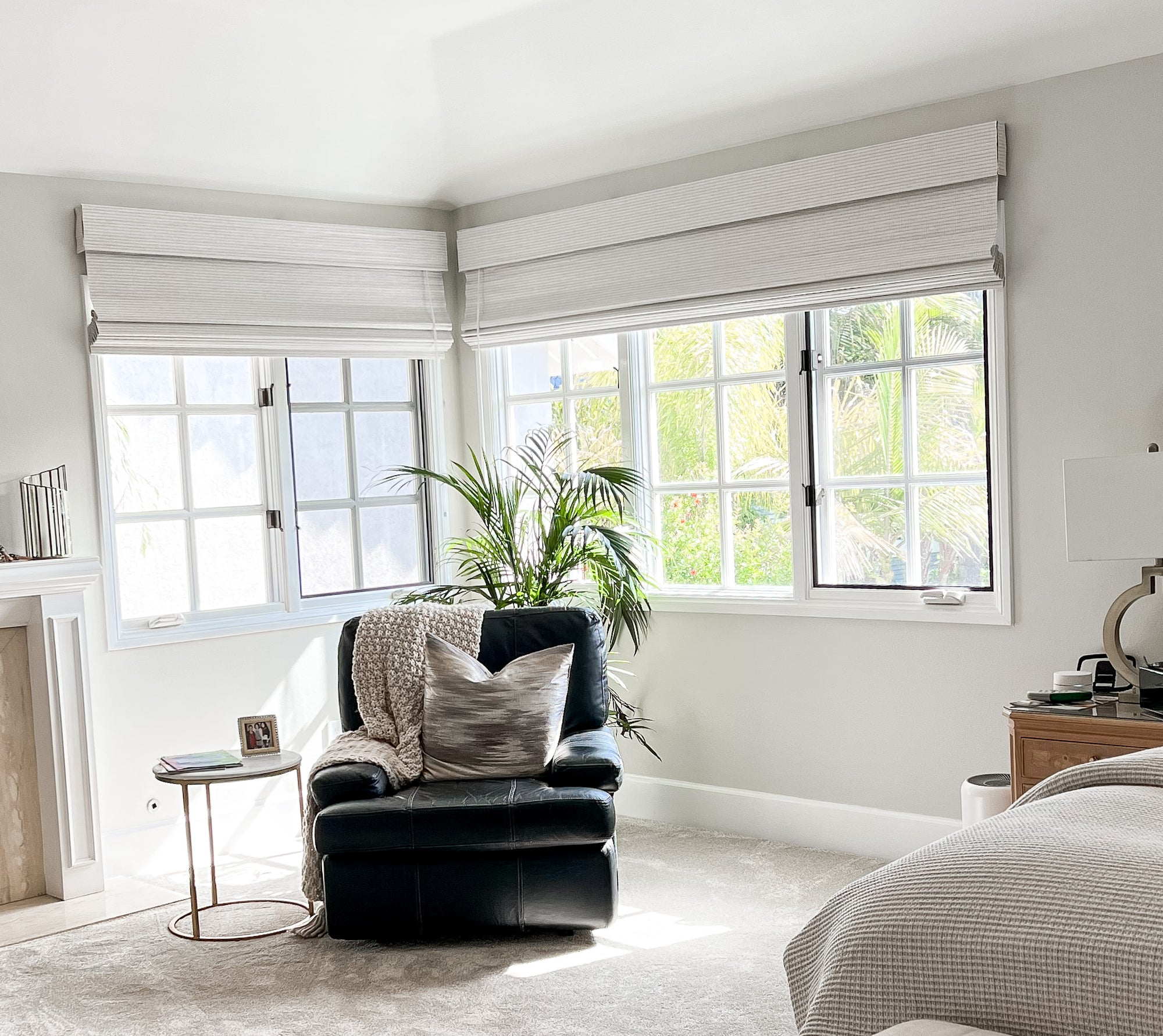 Best Bedroom Window Treatments Near Huntington Beach, California (CA) including woven woods and drapery. 