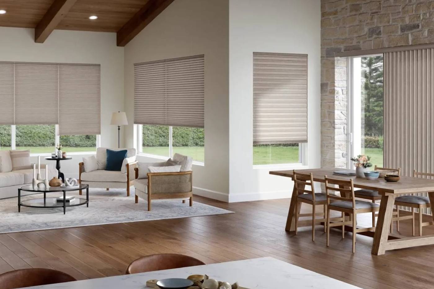 Alta® shades in an open concept kitchen near Huntington Beach, CA