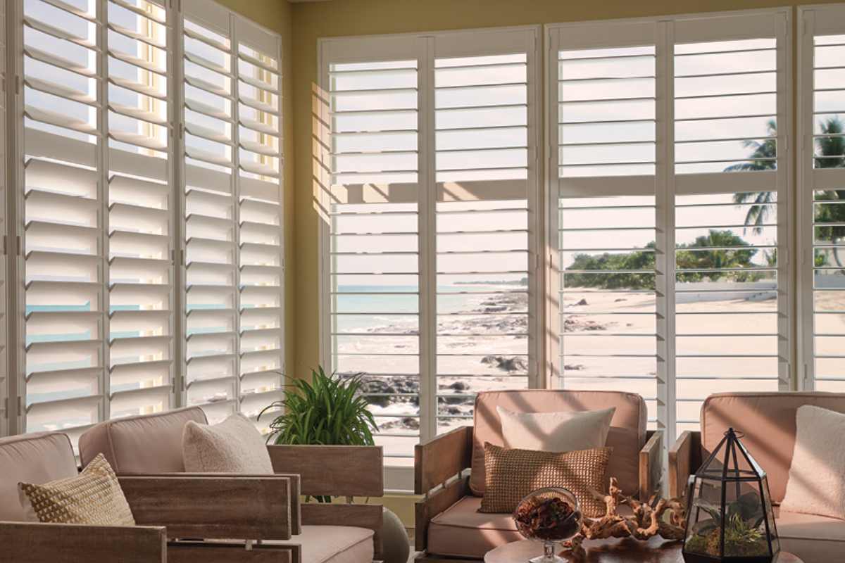 Alta Custom Shutters in a beachside sunroom near Huntington Beach, California (CA)