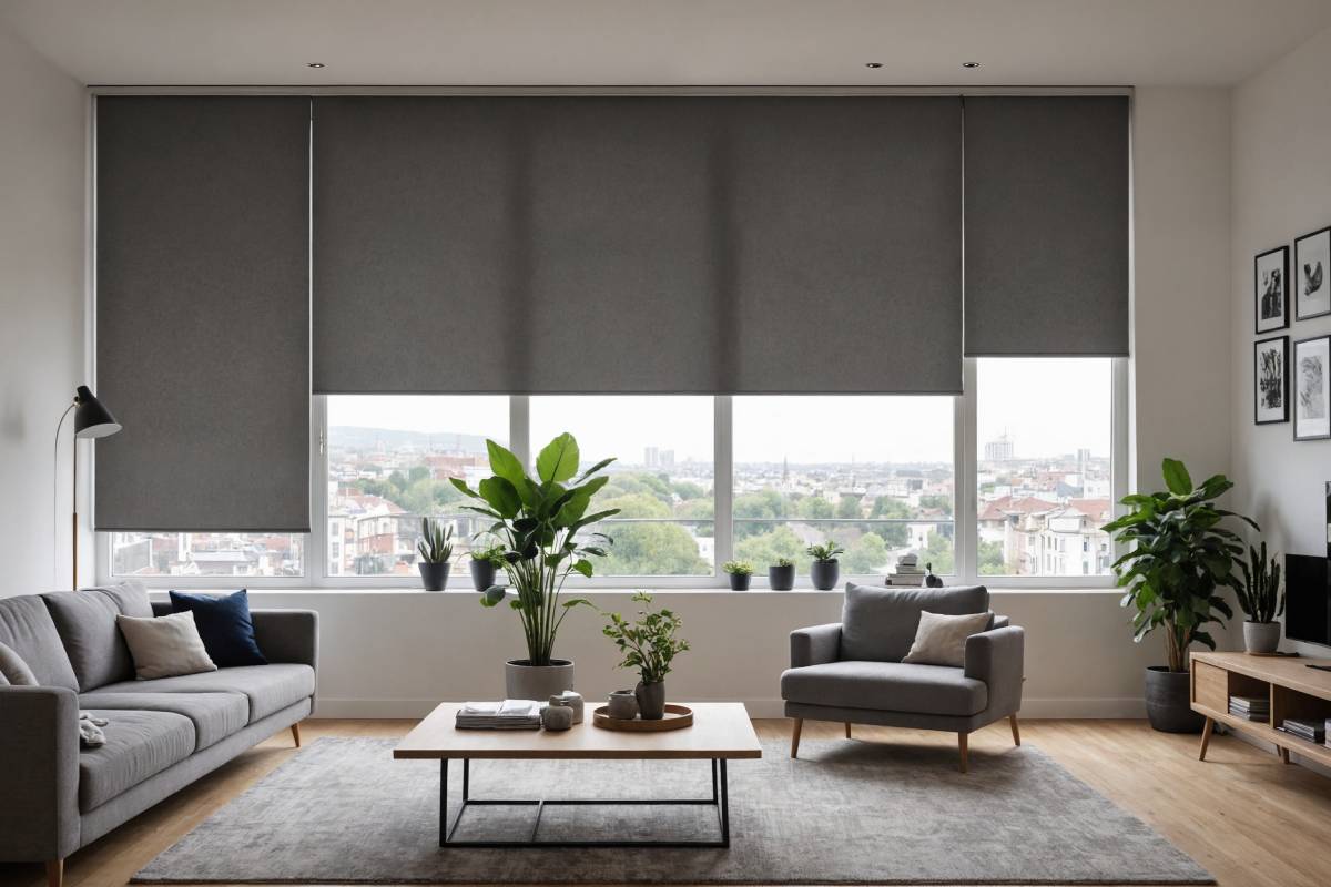 Modern living room shades featuring horizontal window shades near Huntington Beach, CA