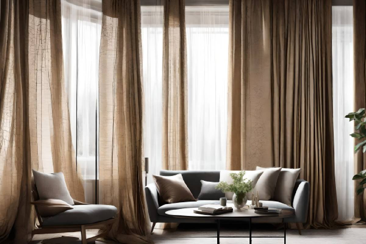 Layered curtains in a living room near Huntington Beach, CA